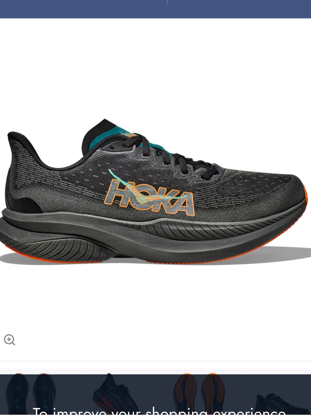 HOKA One Mach 6 men’s Black tangerine aqua Running Shoes w/ Teal & Orange 11D